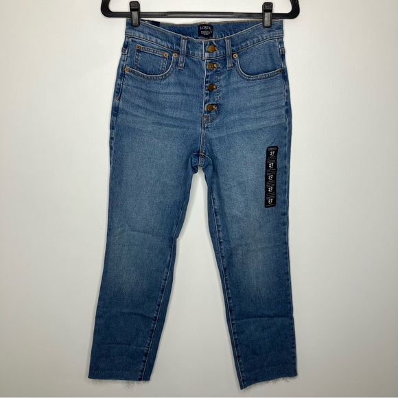 NWT J. CREW Essential Straight Jean All Day Stretch Button Fly Raw Hem 27 - Picture 2 of 7